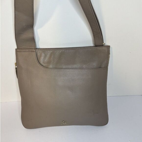 Radley London Beige Gray Leather Shoulder Bag Zip Top Crossbody Designer Purse - Picture 8 of 14